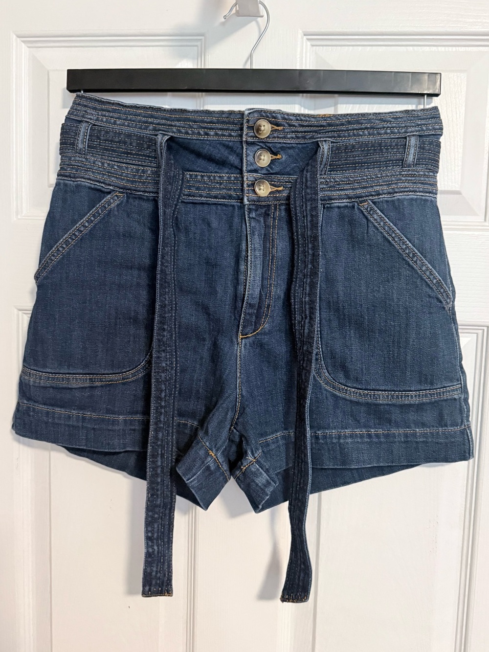 Anthropologie Pilcro And Letterpress Women’s Jean Shorts Blue Denim Belted Sz 30